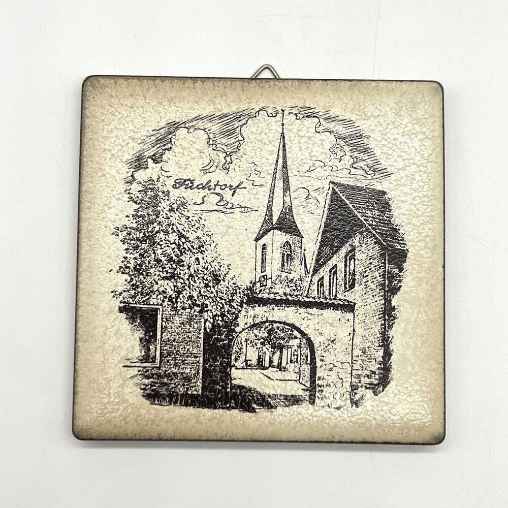 VTG Fuchtorf Germany Souvenir Art Tile Wall Plaque St Maria Himmelfahrt Church